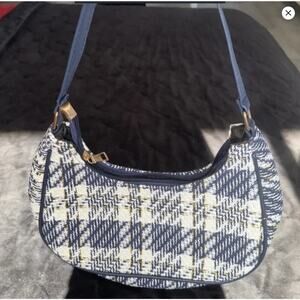 DIOR LOOKALIKE Blue+white plaid shoulder bag with gold